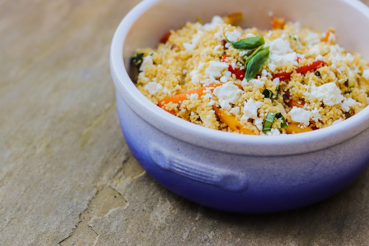 Colorful gluten-free salad with roasted vegetables